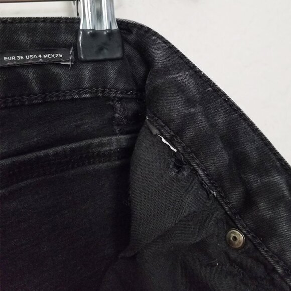 Zara High Waist Ripped Knee Skinny Jeans Raw Hem Size 4 Faded Black Grunge Moto - Picture 10 of 13